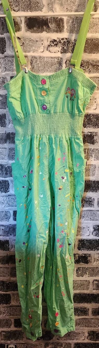 90's So Slow Le Jardin De Paris Green Paint Splatter Jumpsuit Size Medium